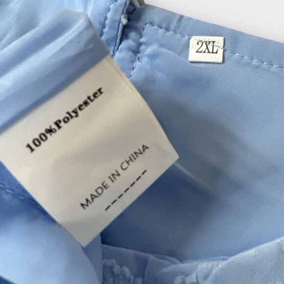 Women's 2XL Light Blue Summer Chiffon Loose Top Floral Texture Vacay Beach - Picture 7 of 7